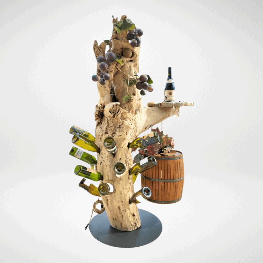 Arbre présentoir à bouteilles de vin en bois flotté